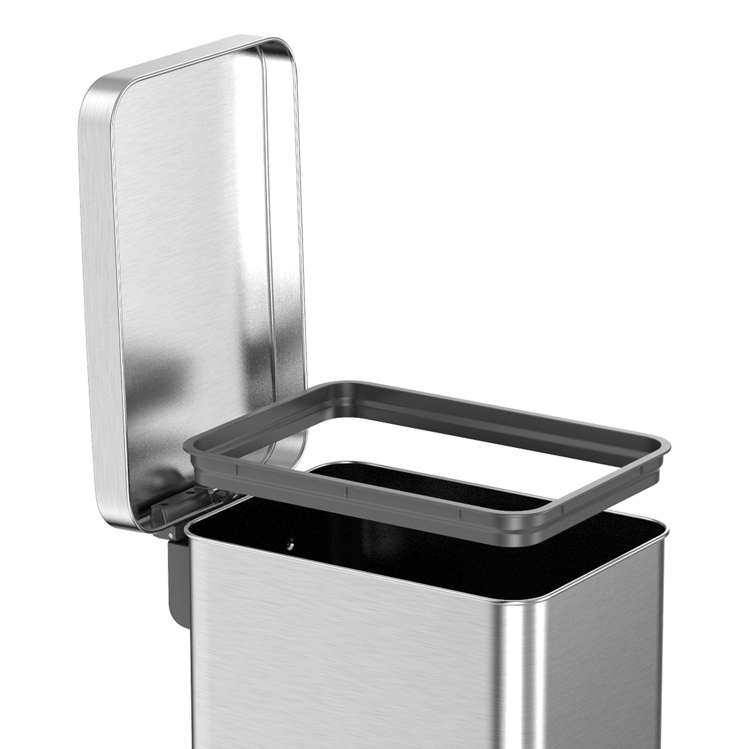 Qualiazero 13.2 Gallon Trash Can, Stainless Steel Step On Slim Kitchen Trash Can, Silver