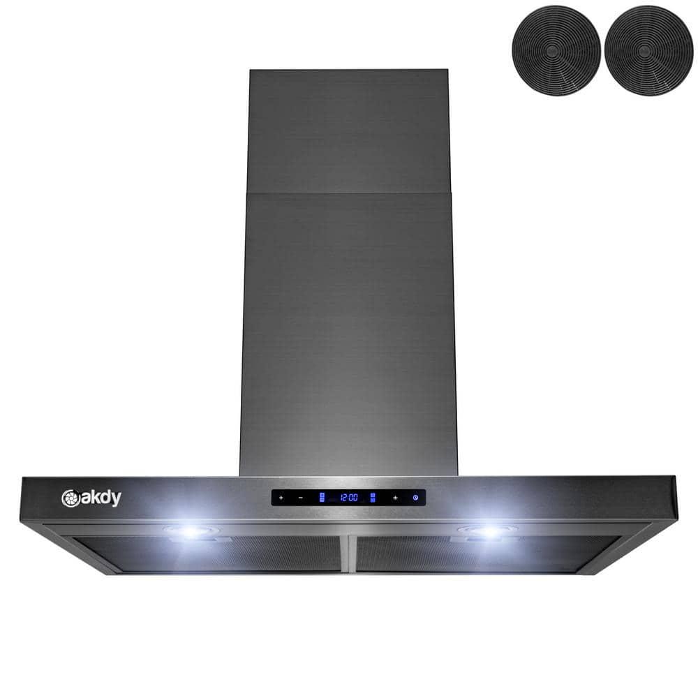 AKDY 30 in 343 CFM Convertible TShape Wall Mount Black Stainless Steel Range Hood with Touch Panel and Carbon Filters