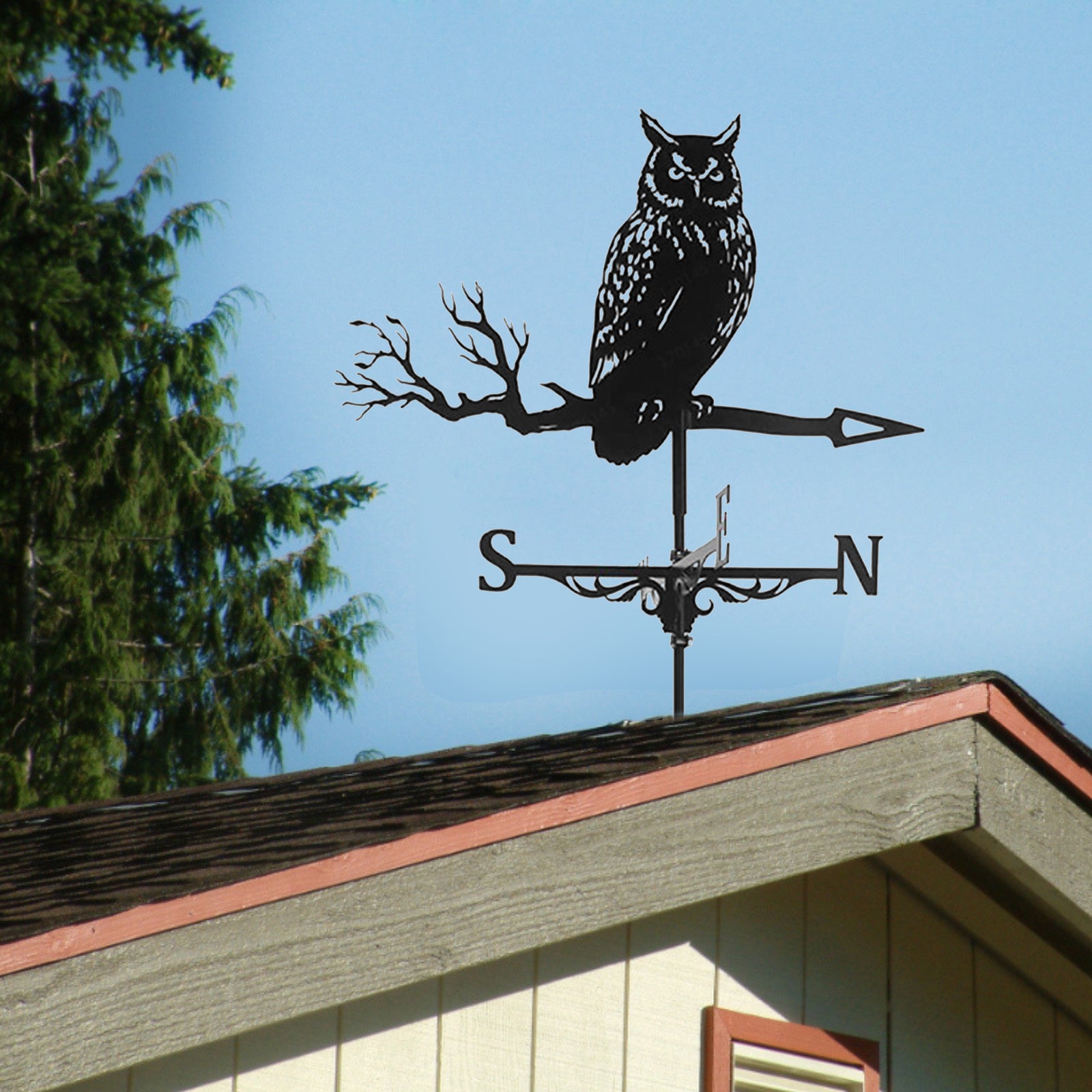 Metal Owl Shape Weathervane Weather Vane Yard Garden Barn Scene 30 Tall