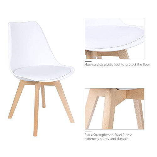 Lacoo Dining Chair Modern Style DSW Upholstered Dining Chair Indoor Kitchen Dining Living Room Side Chairs with Classic Shell and Beech Wood Legs Set of 4 (White)