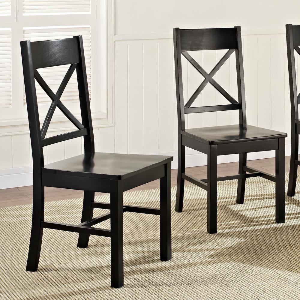 Walker Edison Furniture Company Millwright Antique Black Wood Dining Chair (Set of 2) HDHW2BL