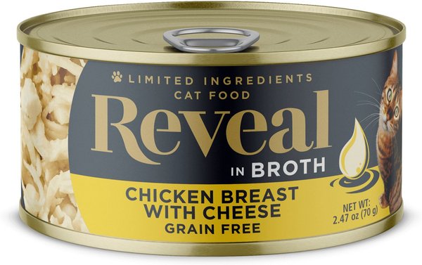 Reveal Natural Grain-Free Chicken Breast and Cheese in Broth Flavored Wet Cat Food， 2.47-oz can， case of 24