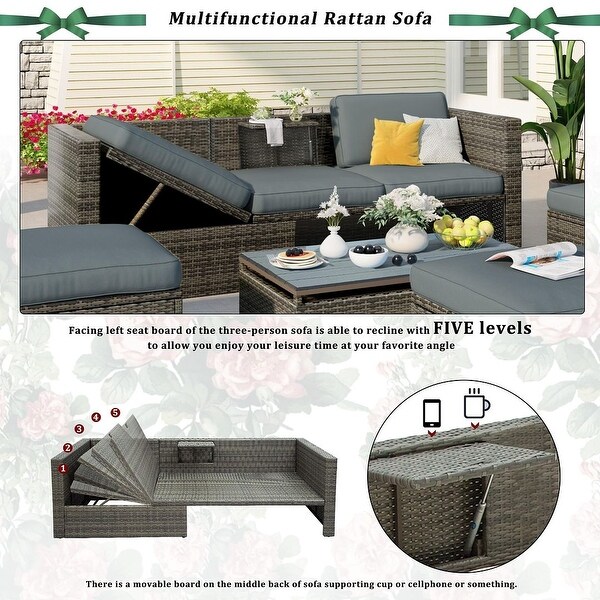 5 PCS Outdoor Patio Furniture Wicker Sofa Set for 6