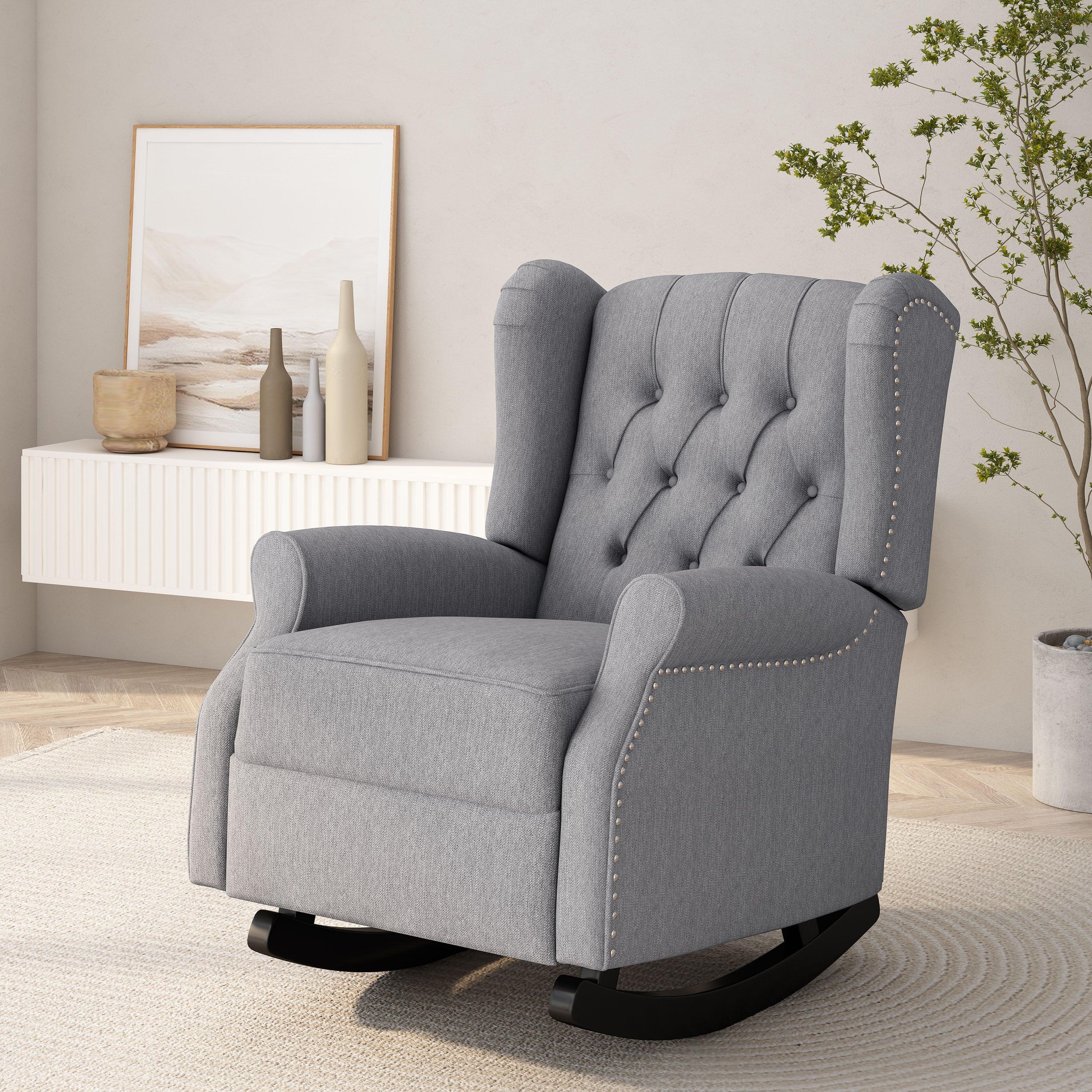 Sheila Contemporary Fabric Tufted Wingback Rocking Chair