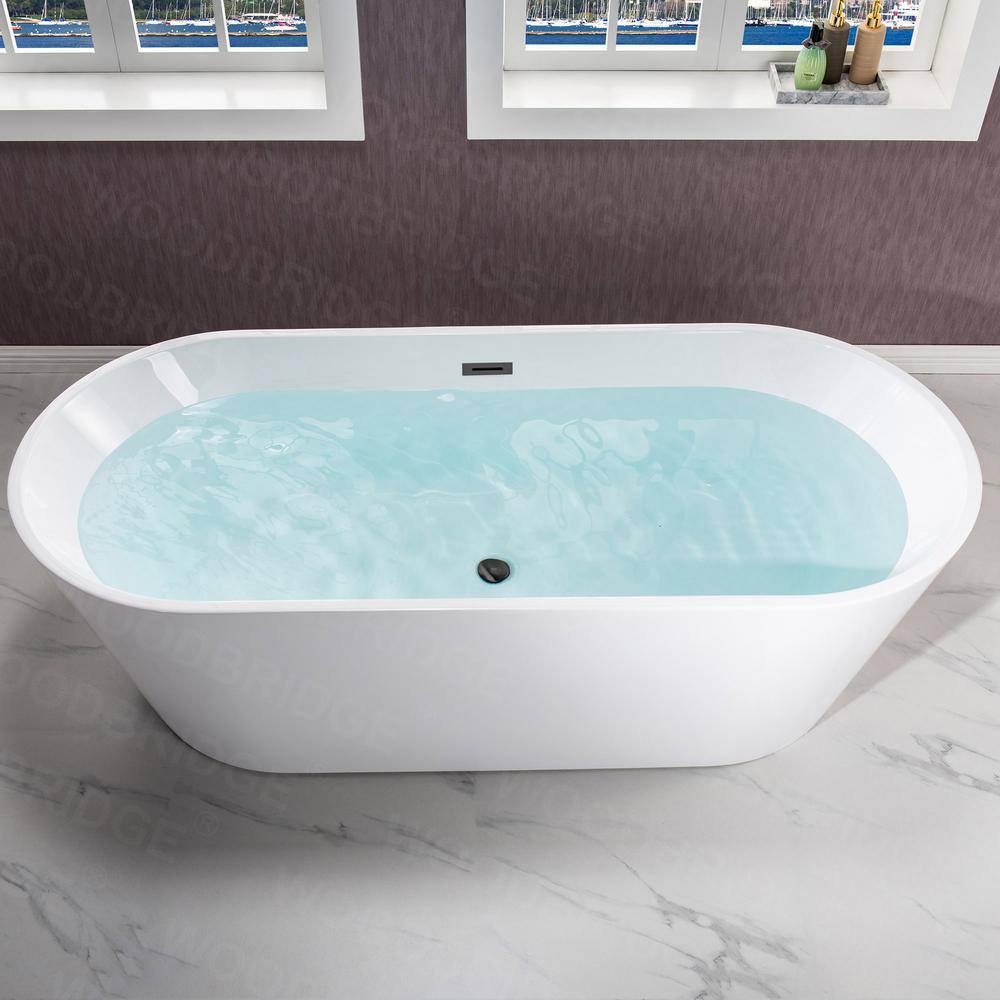 WOODBRIDGE Kearny 71 in. Acrylic FlatBottom Double Ended Bathtub with Matte Black Overflow and Drain Included in White HBT5828