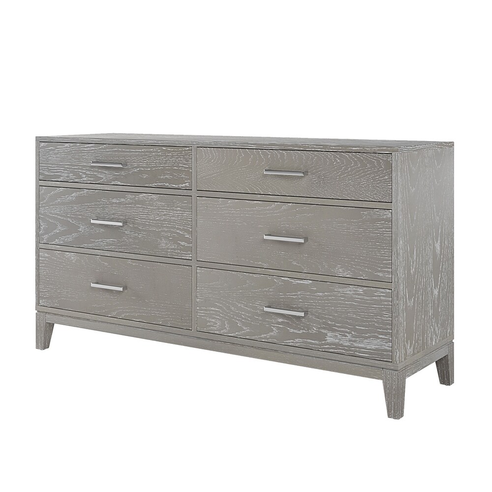 Gray Modern Gray Grain 6 Drawer Dresser with Tapered Legs and Smooth Gliding Drawers