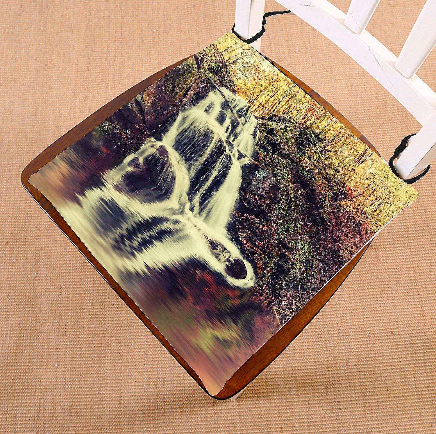 Scenery Chair Pad， Vintage Autumn Landscape With Waterfall And Lake Seat Cushion Chair Cushion Floor Cushion 45x45 Cm