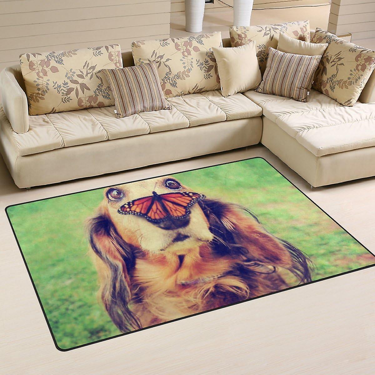 Dachshund Dog Butterfly Area Rug Pad - 31 X 20 Inch - 100% Light Weight Polyester Fabric For Living - Bedroom