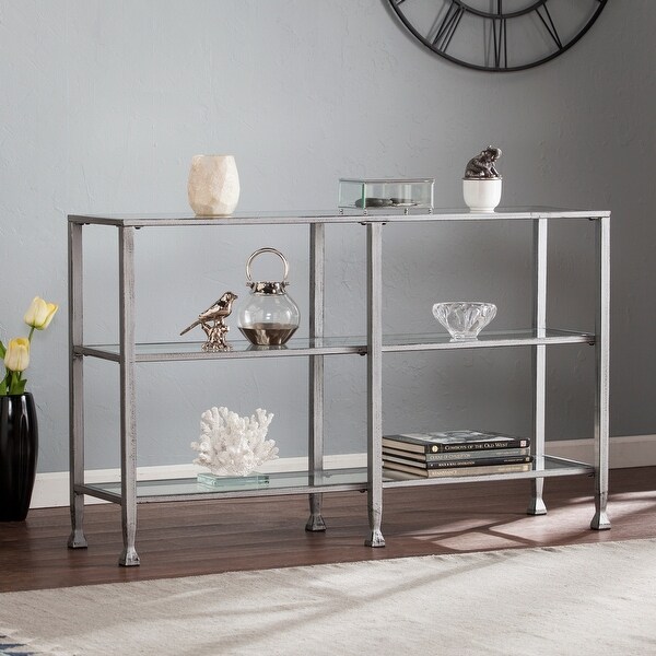 SEI Furniture Glenn Silver Metal and Glass Console Table