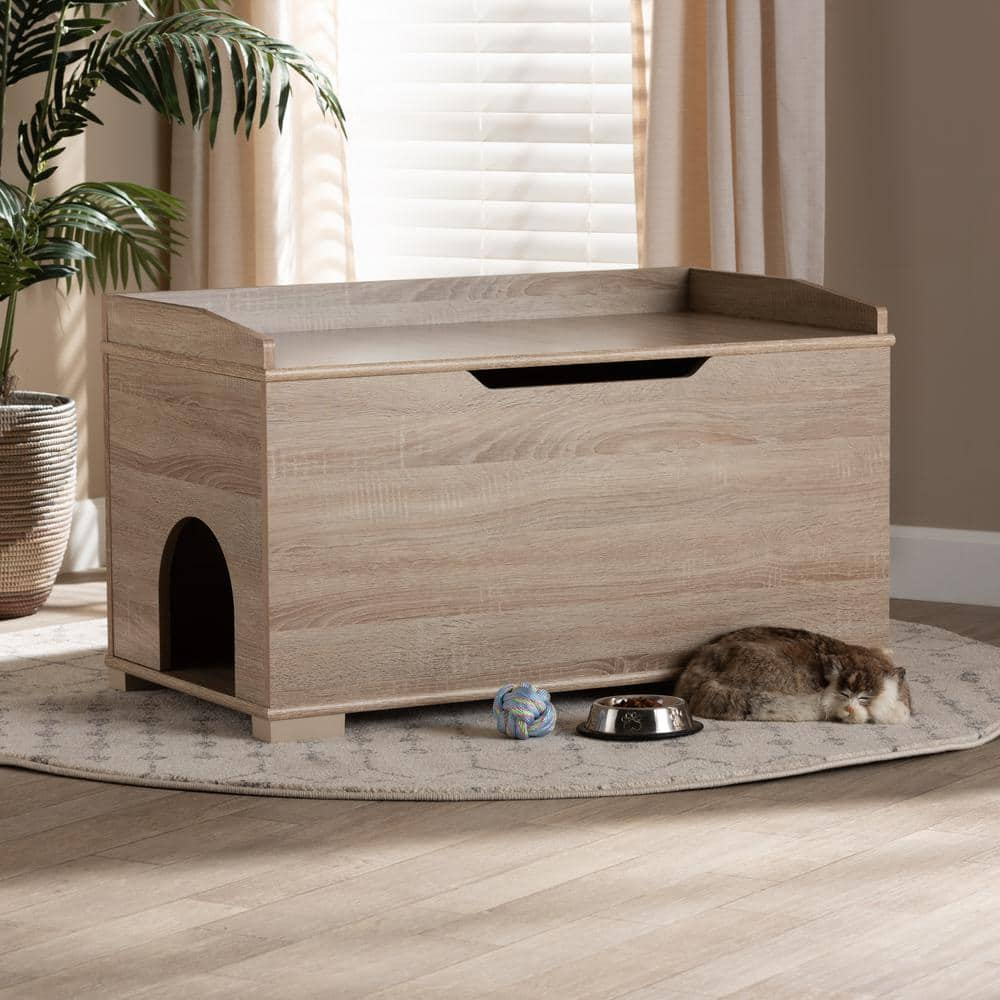 Baxton Studio Mariam Oak Litter Box Cover Cat House 194-11763-HD