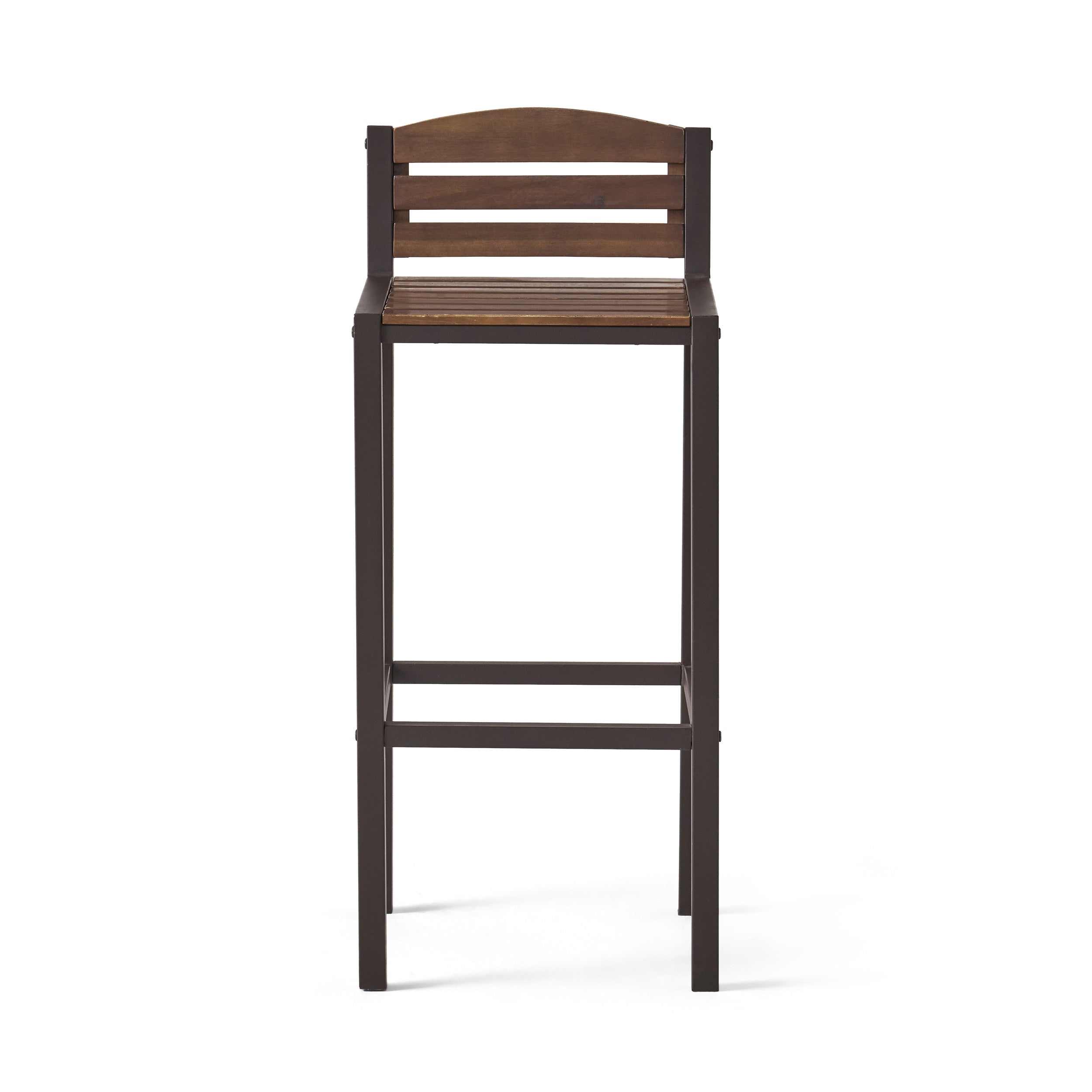 Isabel Dark Brown Acacia Wood & Rustic Metal Bar With 30-Inch Barstools