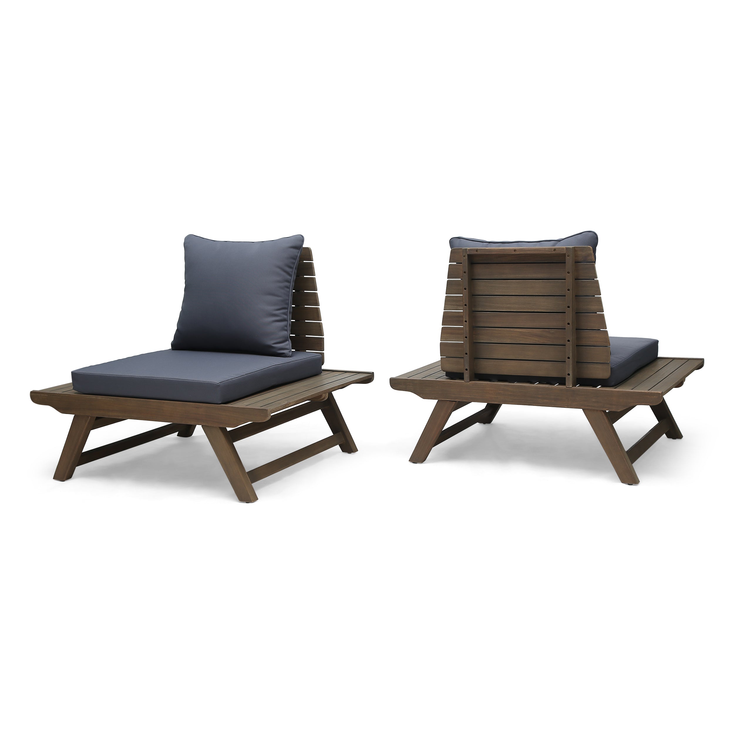 Kailee Outdoor Wooden Club Chairs with Cushions (Set of 2), Dark Gray and Gray Finish