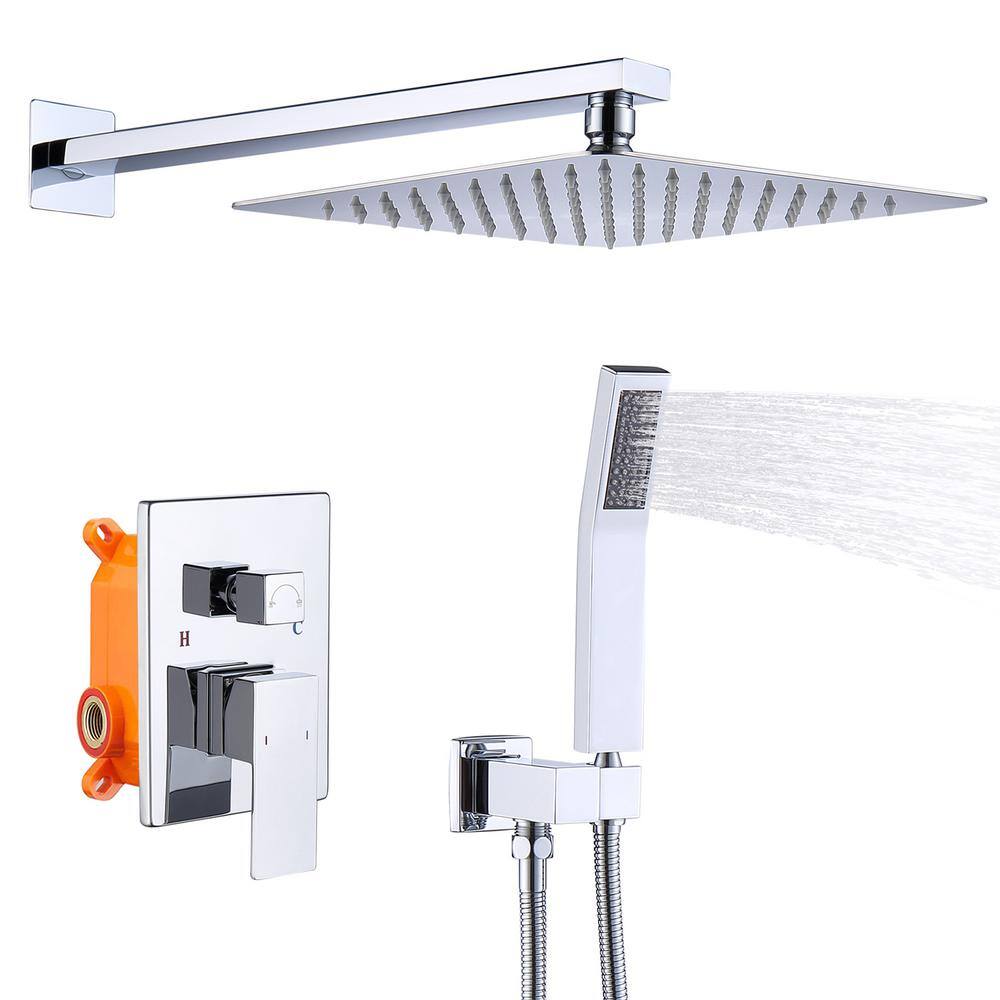 GIVING TREE 2-Spray Square 10 in. Rain Shower Head with Single-Handle Hand Shower Faucet in Chrome HDYN-MM0012