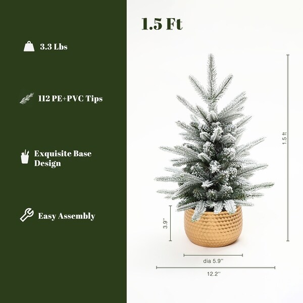 1.5Ft Snow Flocked Potted Artificial Tree Tabletop Christmas Tree