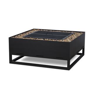 Real Flame Trey 36 in. W x 36 in. L Outdoor Square Powder Coated Steel Wood-Burning Fire Pit in Black with Decorative Pebbles 965-BLK