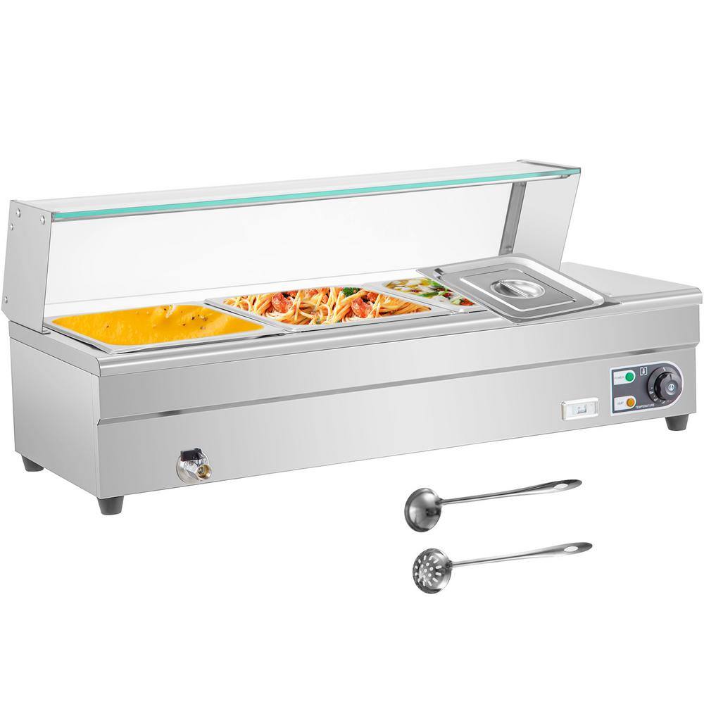 VEVOR 3 Pan x 12 GN Stainelss Steel Commercial Food Steam Table 6 in. Deep 1500-Watt Electric Countertop Food Warmer 33 Qt. BLZBWTC3PB2300001V1