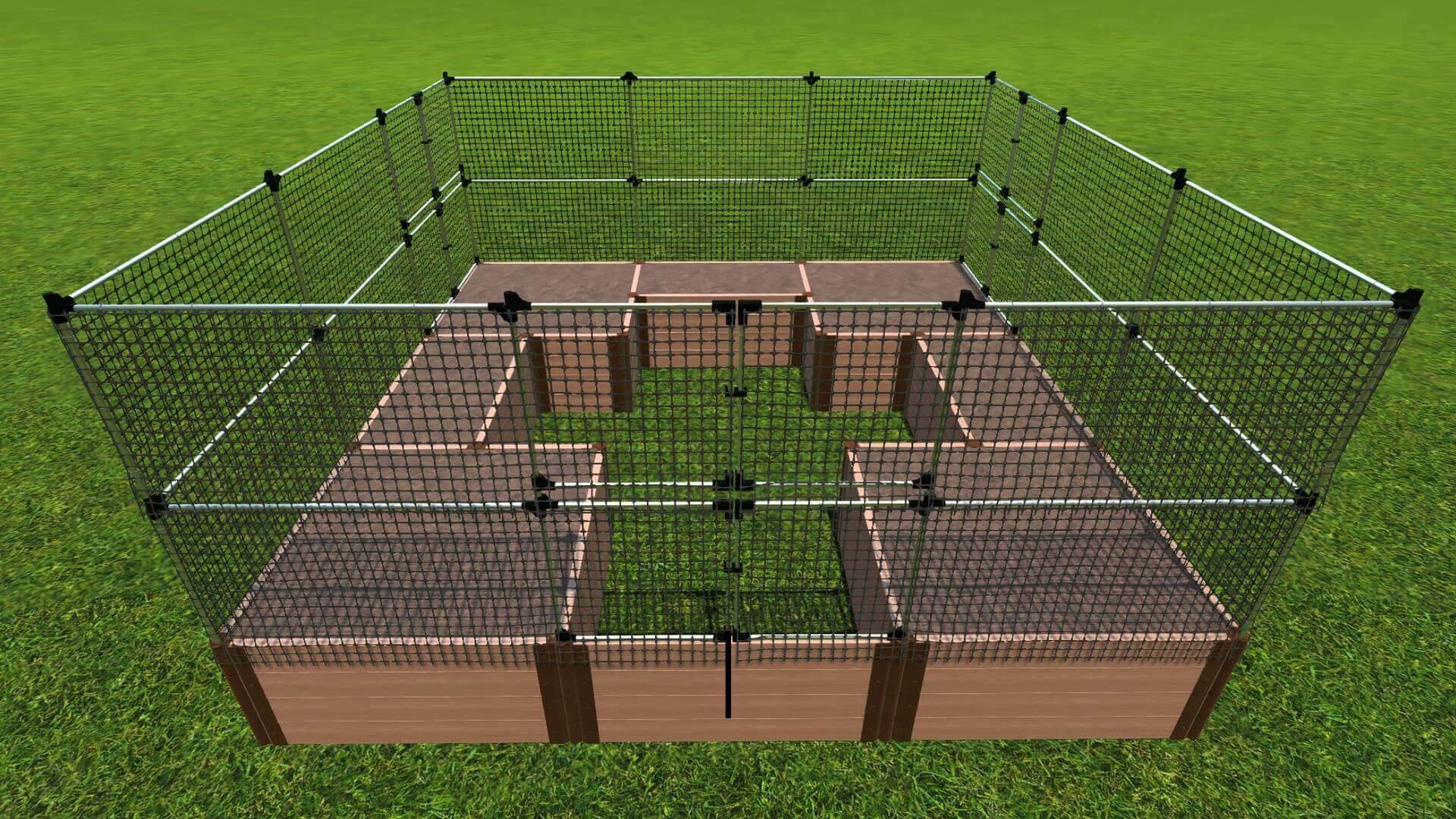 Walk-In 'Center Cross' 12' x 12' Animal Barrier Raised Garden Bed - 2