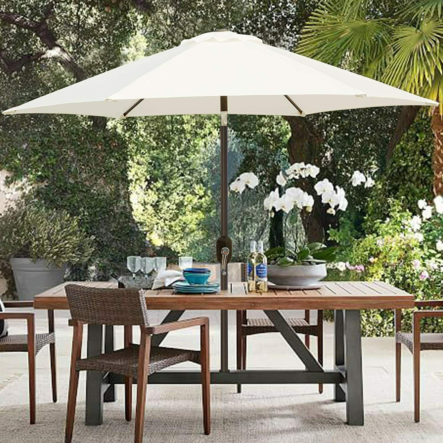 SUGIFT 7.5' Outdoor Market Patio Umbrella, Cream