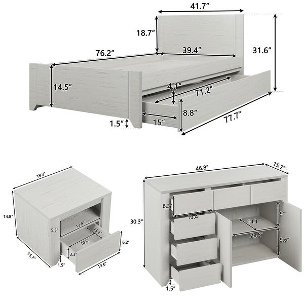 3 Pieces Simple Style Manufacture Wood Bedroom Sets with Twin bed， Nightstand and Dresser - - 37366778