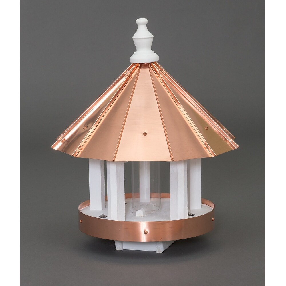 Round White Bird Feeder with Copper Roof