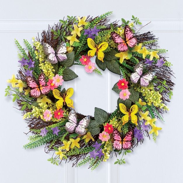 Collections Etc Colorful Wildflowers amp Butterflies Hanging Wreath