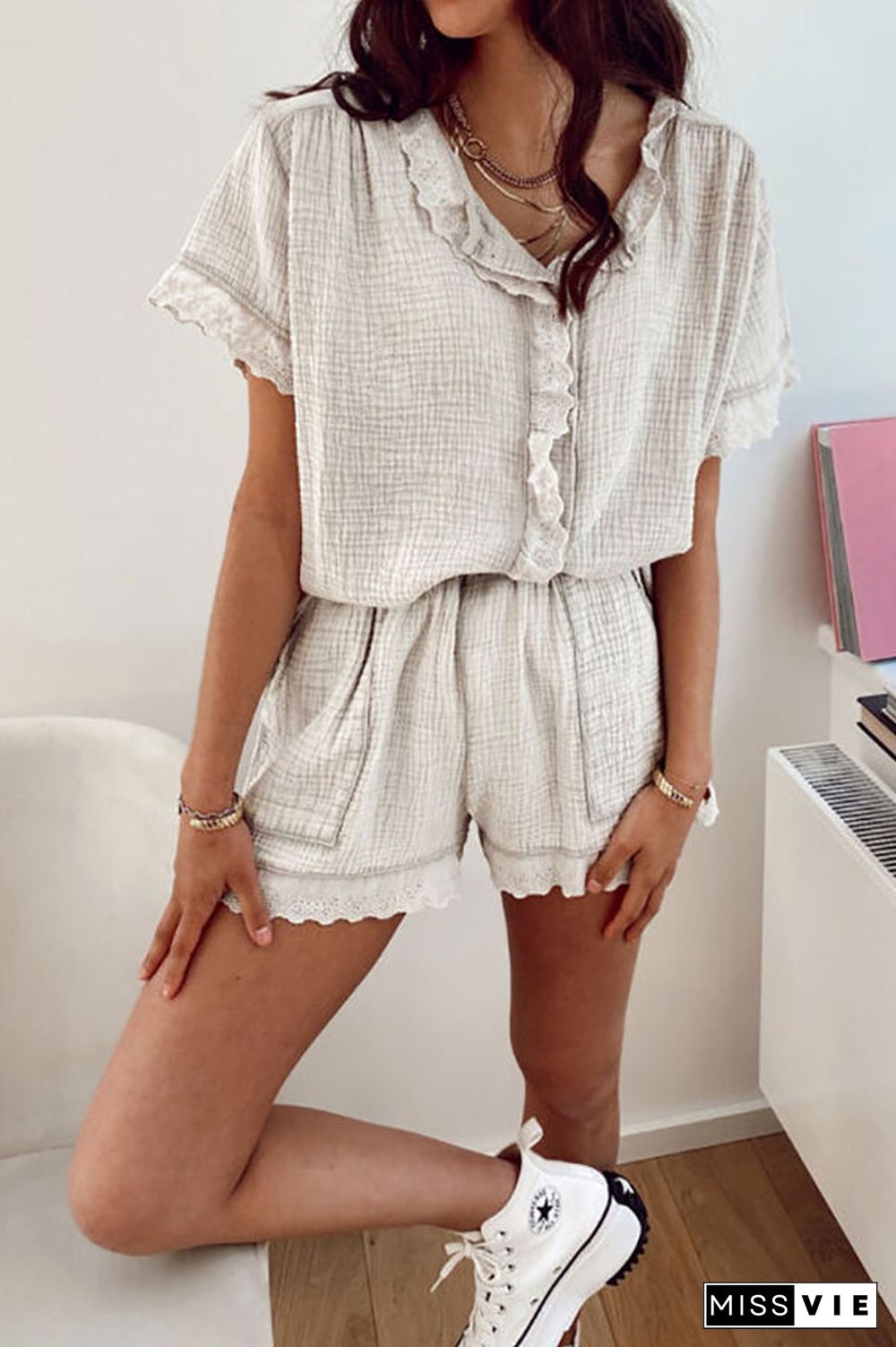 Ruffles Blouse Shorts Set