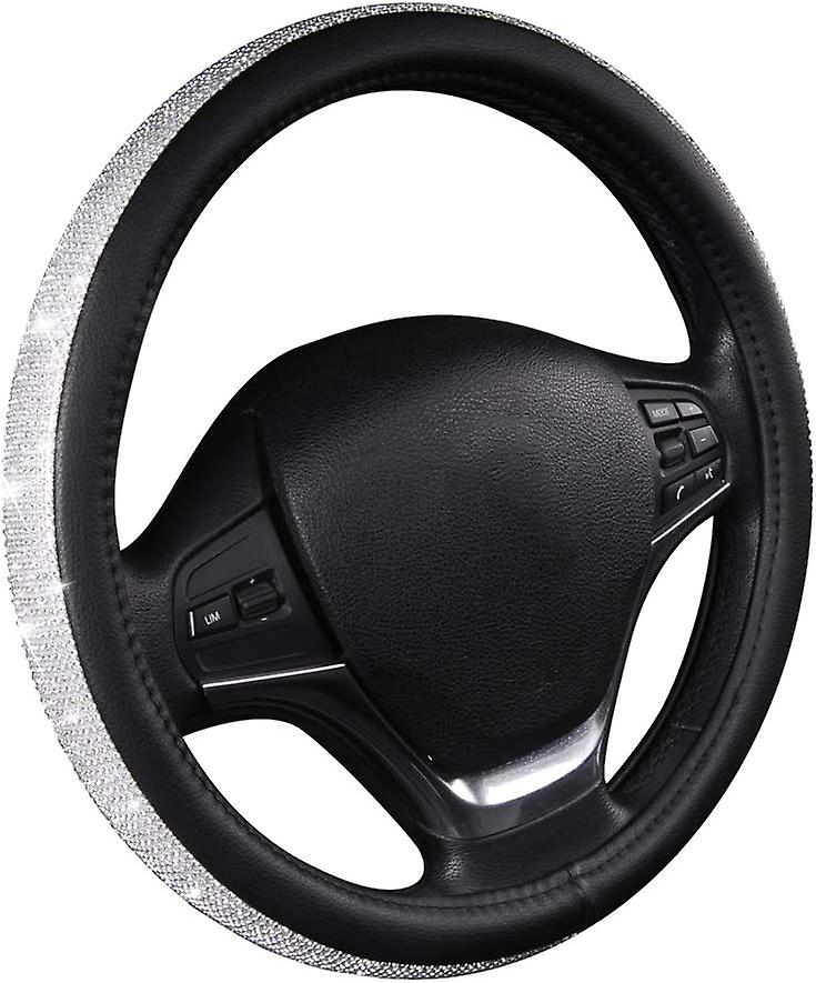 Bling Steering Wheel Cover For Women， Pu Leather Car Steering Covers With Crystal Rhinestones Universal Fit For 14.5 To 15 Wheel Standard Size Glitter