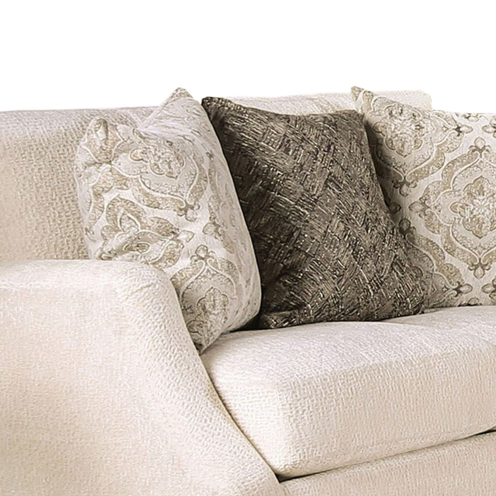 Benzara BM241914 Loveseat With Textured Fabric Upholstery and Track Arms  Beige   Transitional   Loveseats   by VirVentures  Houzz