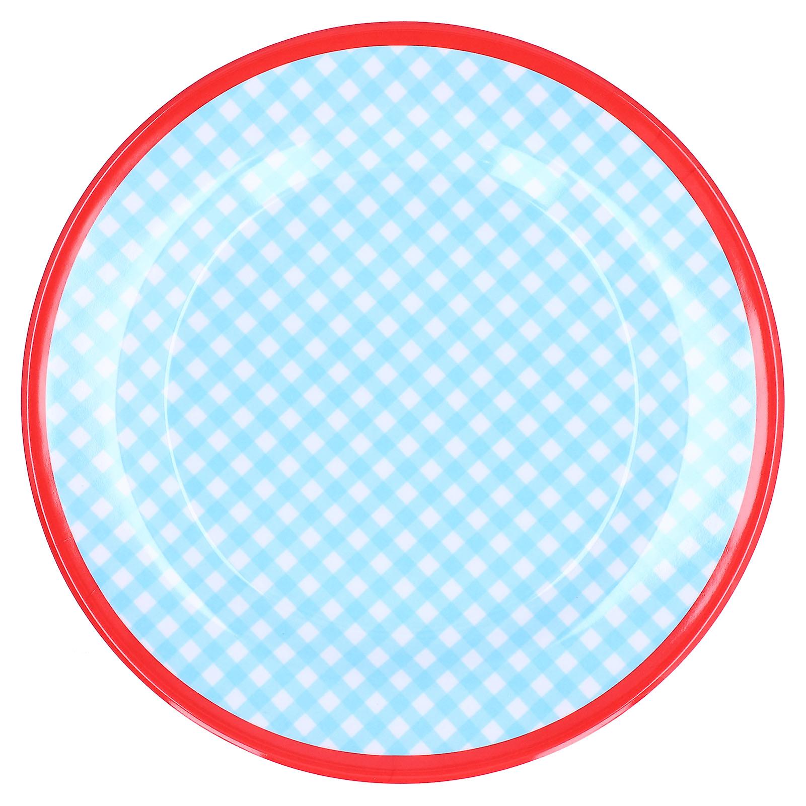 9in Imitation Porcelain Dinner Plate Decorative Reusable Snack Plate Lightweight Tableware For Cakes Fruitlight Blue Grid