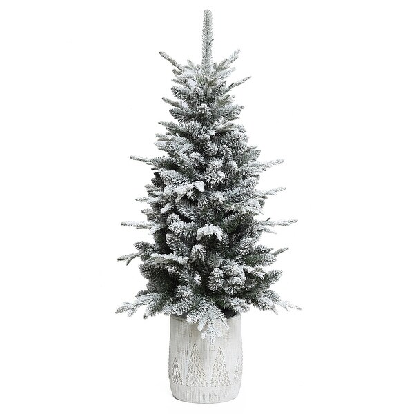 4Ft PreLit SnowFlocked BatteryOperated with Timer Potted Artificial Christmas Tree