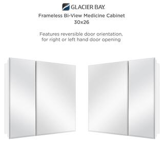 Glacier Bay 30 in. x 26 in. Frameless Recessed or Surface-Mount Bi-View Medicine Cabinet with Mirror 83010