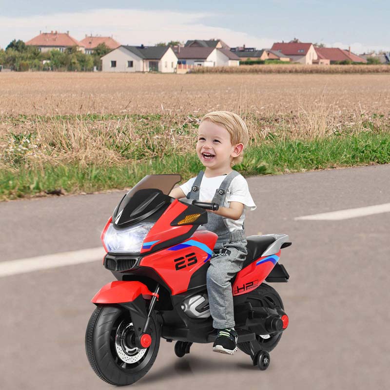 12V Kids Ride On Motorcycle, Battery Powered Electric Kids Motorbike Toy with Training Wheels & LED Lights