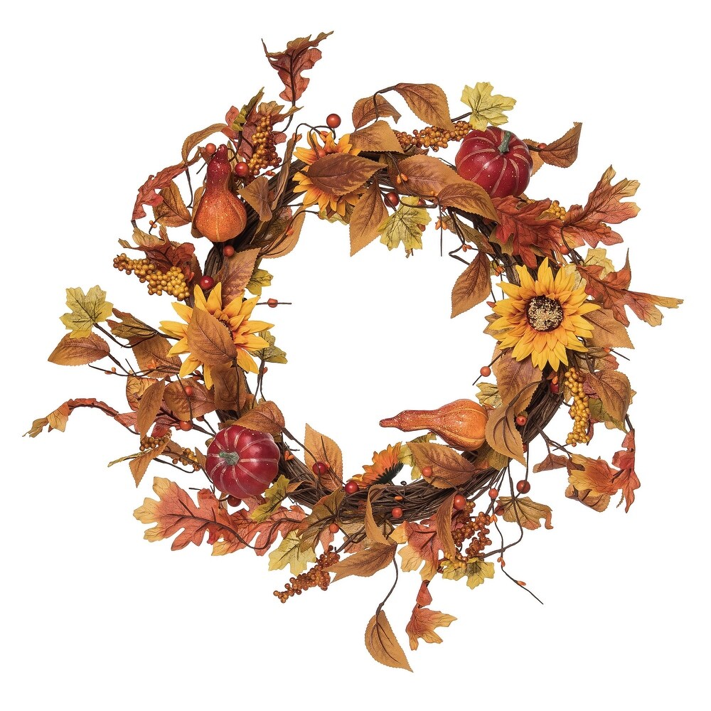 Transpac Metal 22 in. Multicolored Harvest Pumpkin and Sunflower Wreath