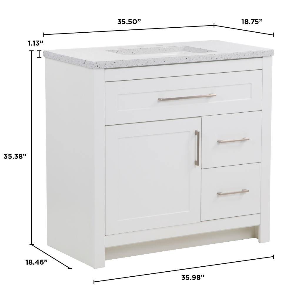 Home Decorators Collection Clady 36.5 in. W x 18.8 in. D x 35.4 in. H Freestanding Bath Vanity in White with Silver Ash Cultured Marble Top HD2036P2-WH