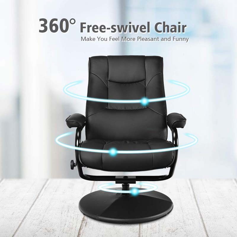 360 Degree Swivel Recliner Chair w/Ottoman & Footrest, PU Leather Lounge Chair Armchair for Living Room