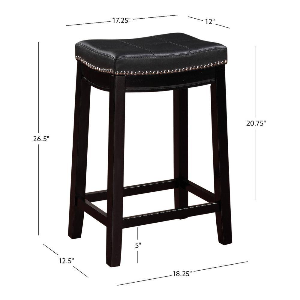 Linon Home Decor Concord Black Wood Frame Counter Stool with Padded Black Faux Leather Seat 55815BLK01U