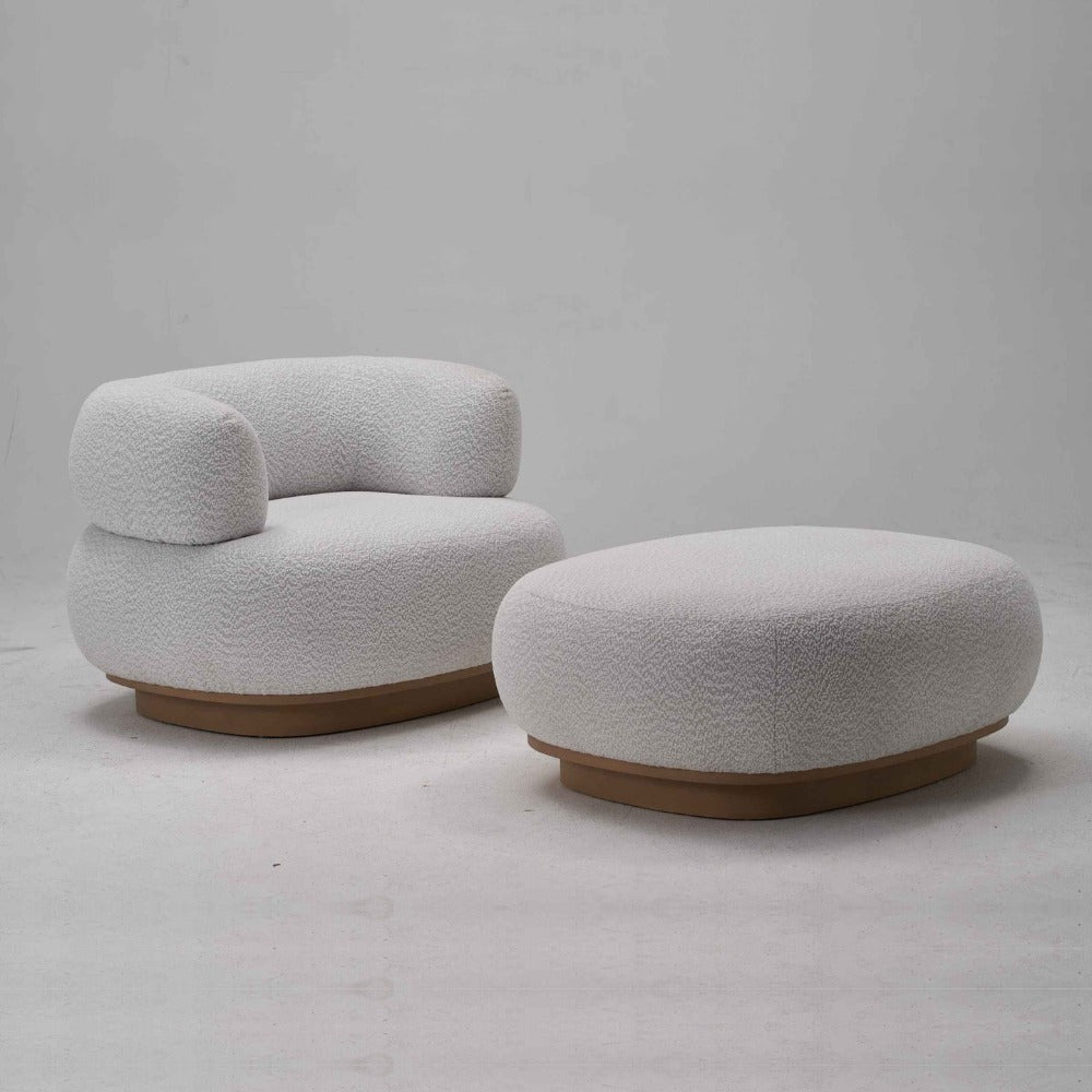 Modern Roundback Chair With Ottoman - Ivory 17088Ra