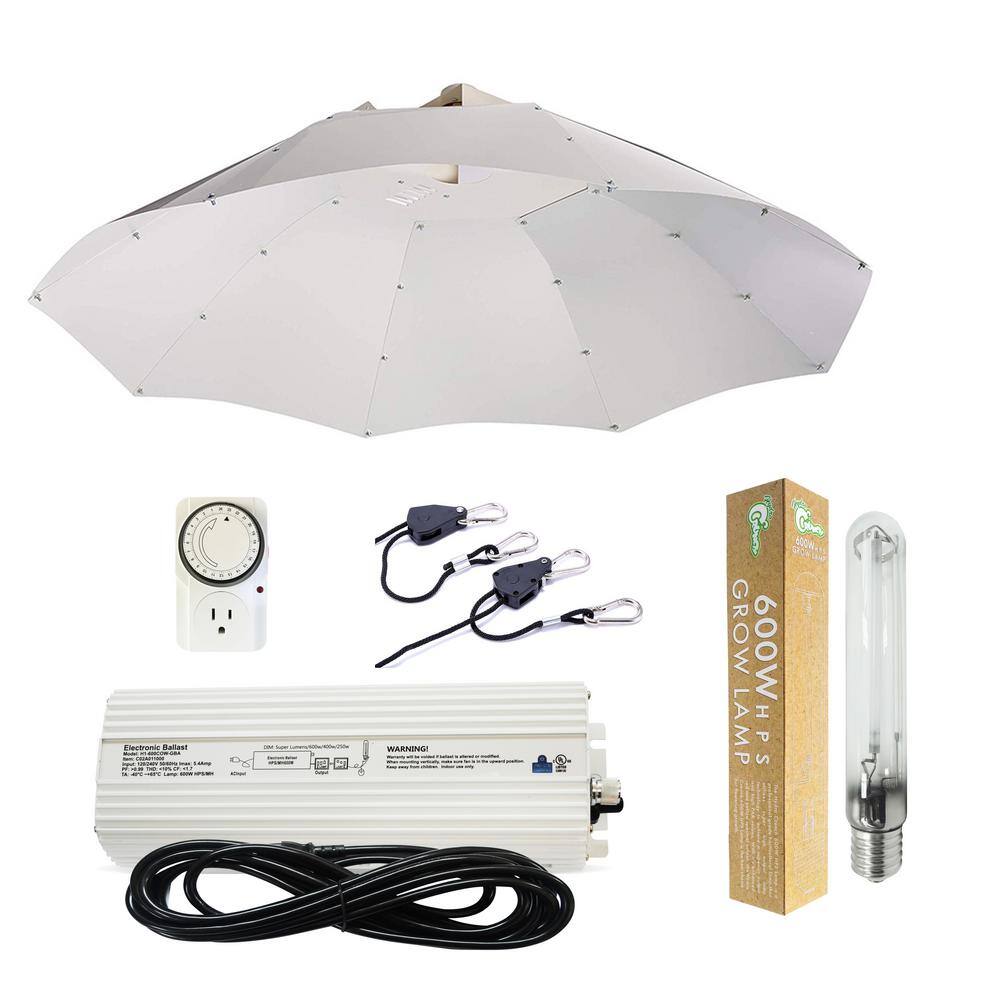 Hydro Crunch 600-Watt HPS Grow Light System with 42 in. Parabolic Vertical Umbrella Hood Reflector K1-B6-R15-NL01