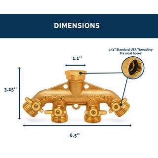 Morvat Brass Garden Hose Splitter Heavy-Duty 4-Way Hose Connector Fitting MOR-BCONNECTOR-4-A