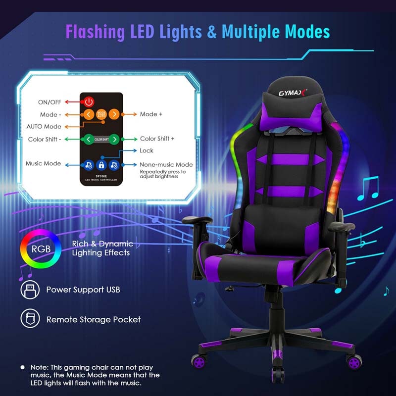 High Back RGB Gaming Chair, Ergonomic Video Game Chair with LED Lights, PVC Leather E-Sport Computer Chair