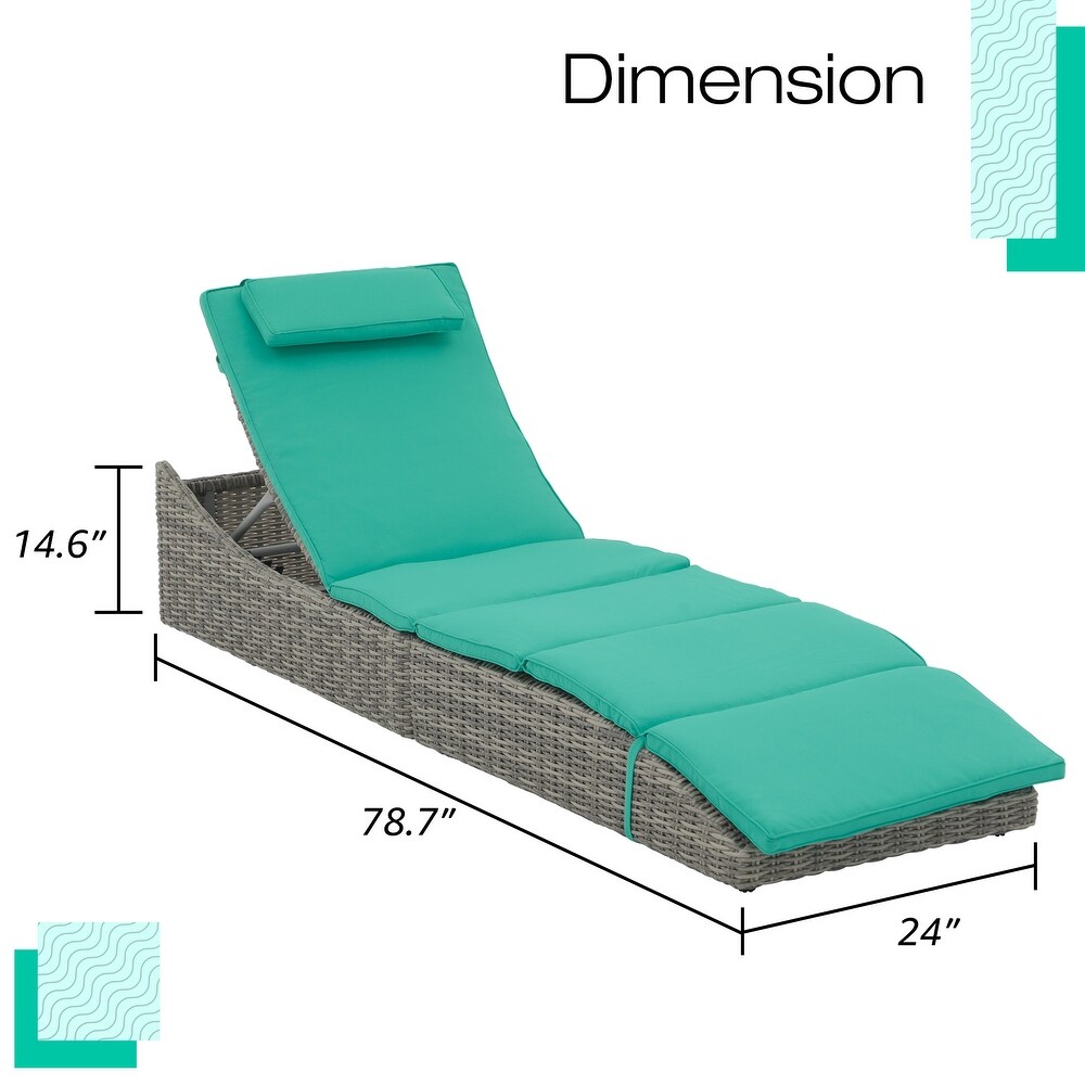 Adjustable Outdoor Wicker Reclining Chaise Lounge with Cushion