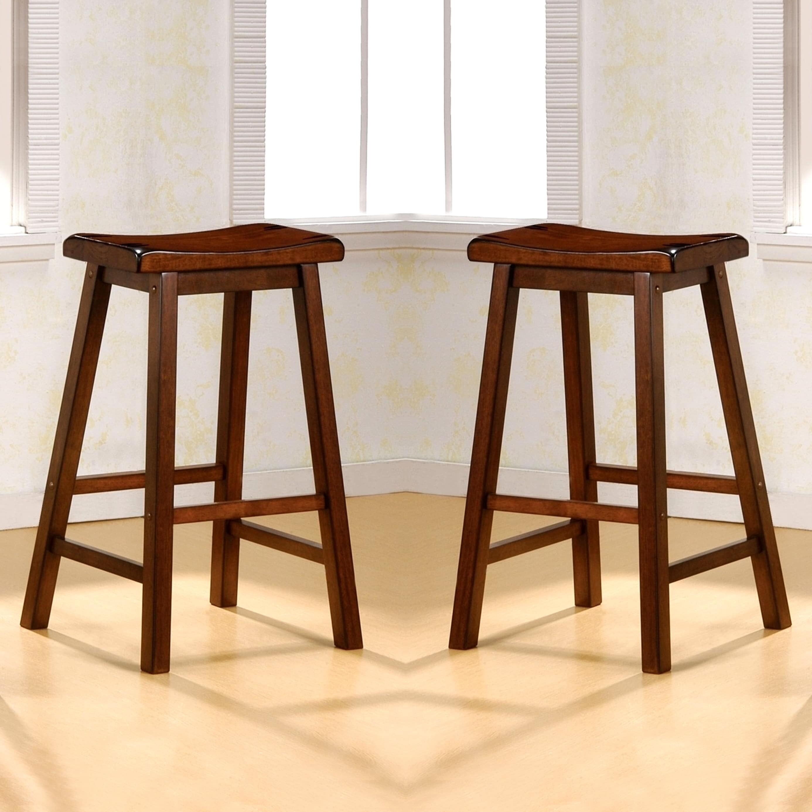 Saddle Design Chestnut Stools (Set of 2)