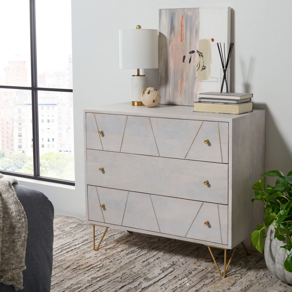 Carter 3 Drawer Chest Whitewash/ Brass   Modern   Accent Chests And Cabinets   by Virgil Stanis Design  Houzz