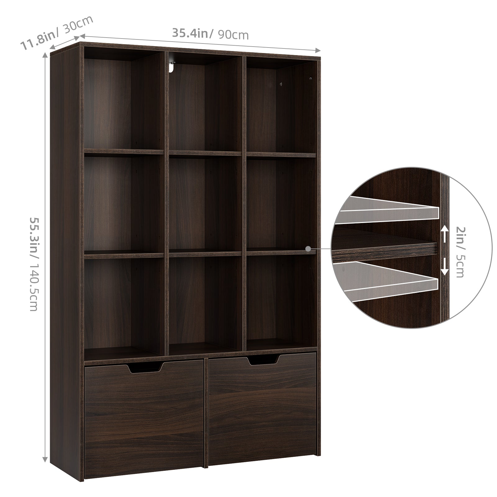 Wooden Bookshelf，Bookcase with Draws，Book Shelf for Bedroom Office Living Room Kids Adults，Storage Cabinet for Kitchen，Pantry，Dining Room Bar 11.8