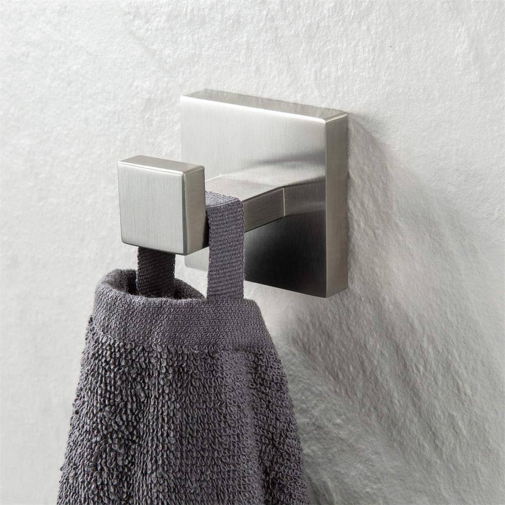 Cubilan Wall Mounted Square Shaped Stainless Steel Bathroom Towel J-Robe Hook Hanger in Brushed Nickel HD-763