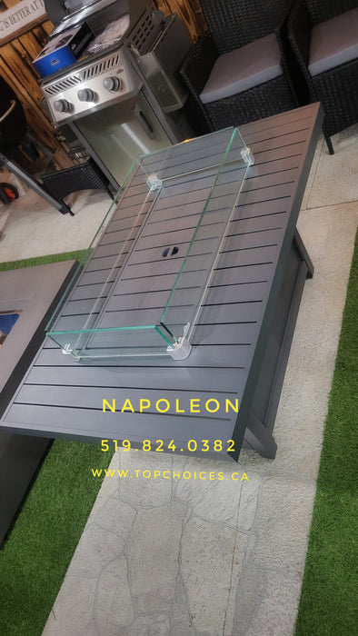 Napoleon Hampton Rectangle Patioflame Table with Windscreen and cover