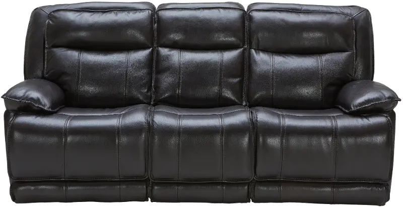 Triple Play Black Leather-Match Power Triple Reclining Sofa