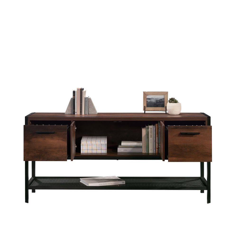 SAUDER Briarbrook 64.016 in. Barrel Oak Computer Desk Office Credenza with Doors and File Drawers 430074