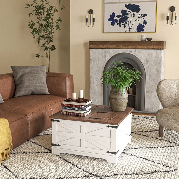 Square Coffee Table with Flip Top Hidden Storage