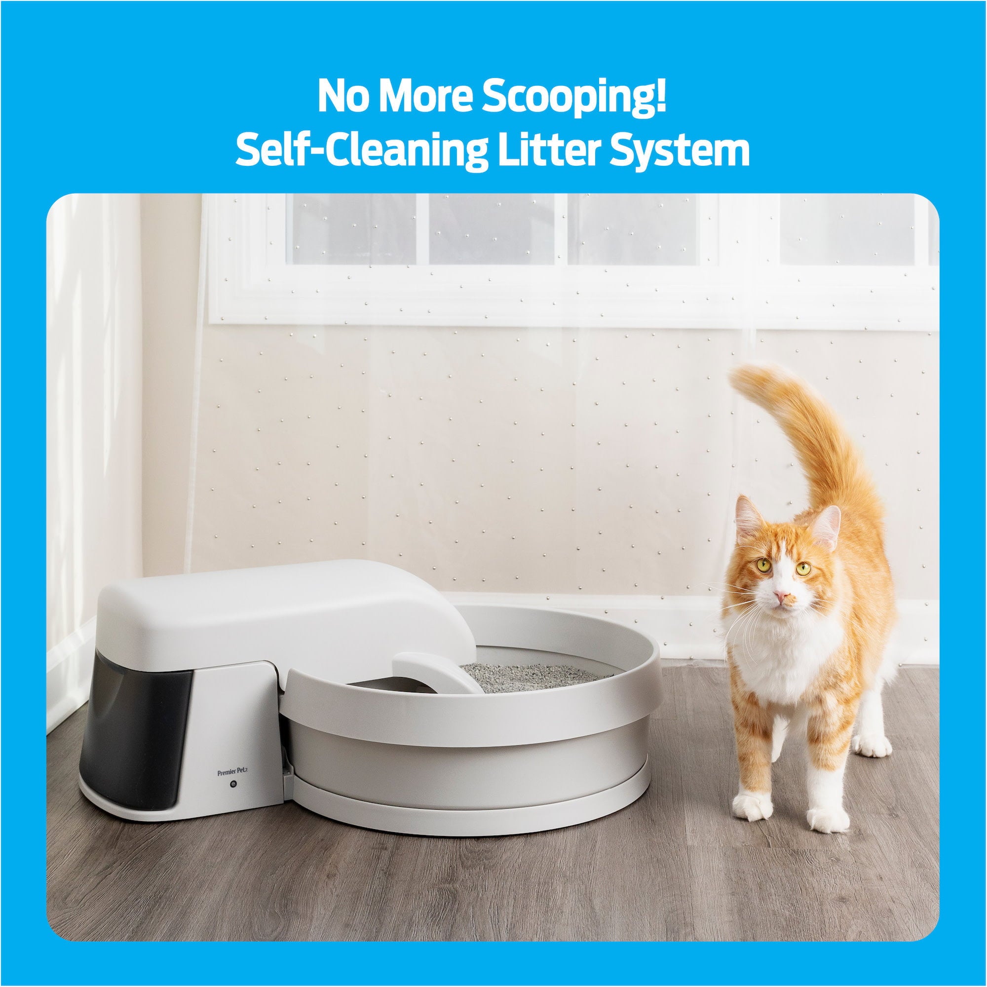 Premier Pet Auto-Clean Litter Box System: Self-Cleaning Litter System， No More Scooping， Auto-Cleans Every 30 Minutes， Superior Odor Control， Works with Any Clumping Clay Litter